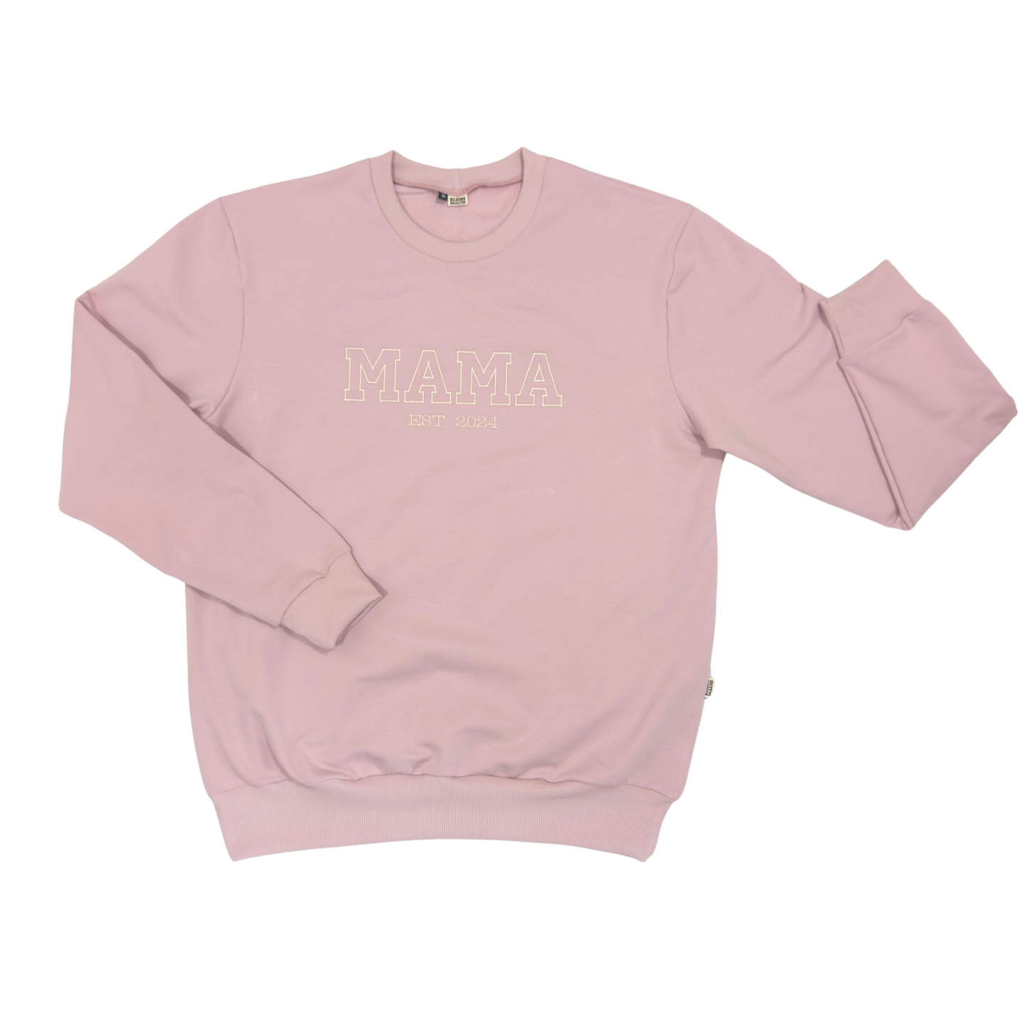 Geborduurde mama Sweater roze college stijl -  MAMA met jaartal