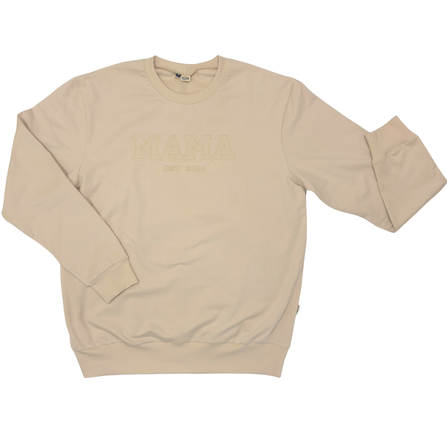 Geborduurde mama Sweater Beige college stijl - MAMA met jaartal