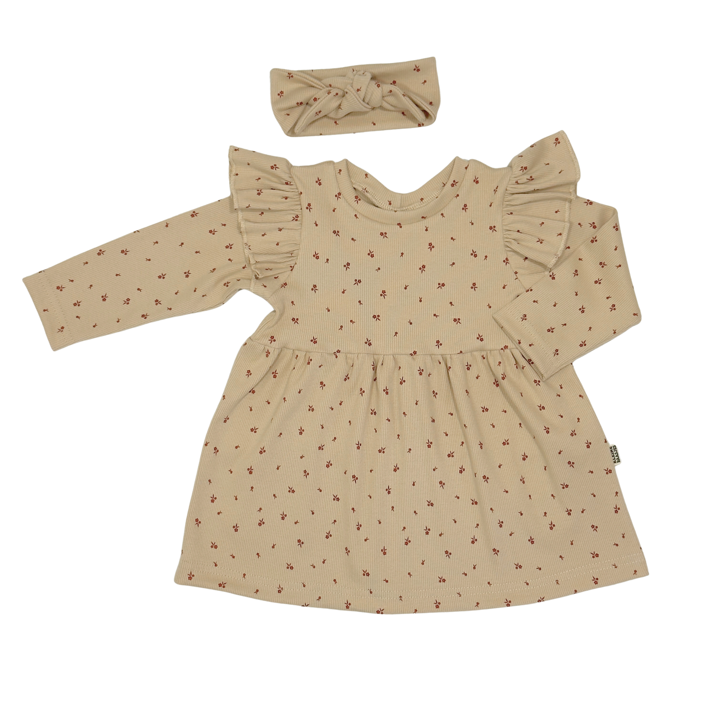 Baby en Kids Jurk Rib Beige met Bloemetjes