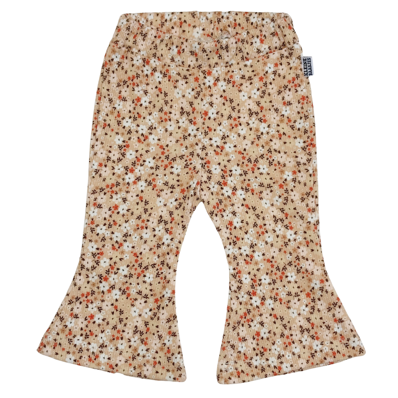 Flared Pants Rib Mini Flower Beige