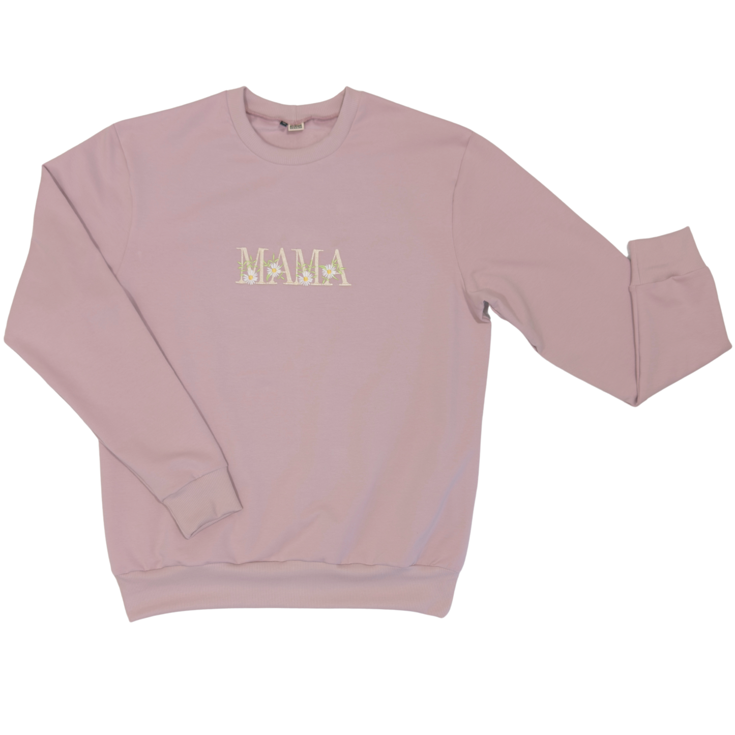 Geborduurde mama Sweater Roze MAMA met Bloemen