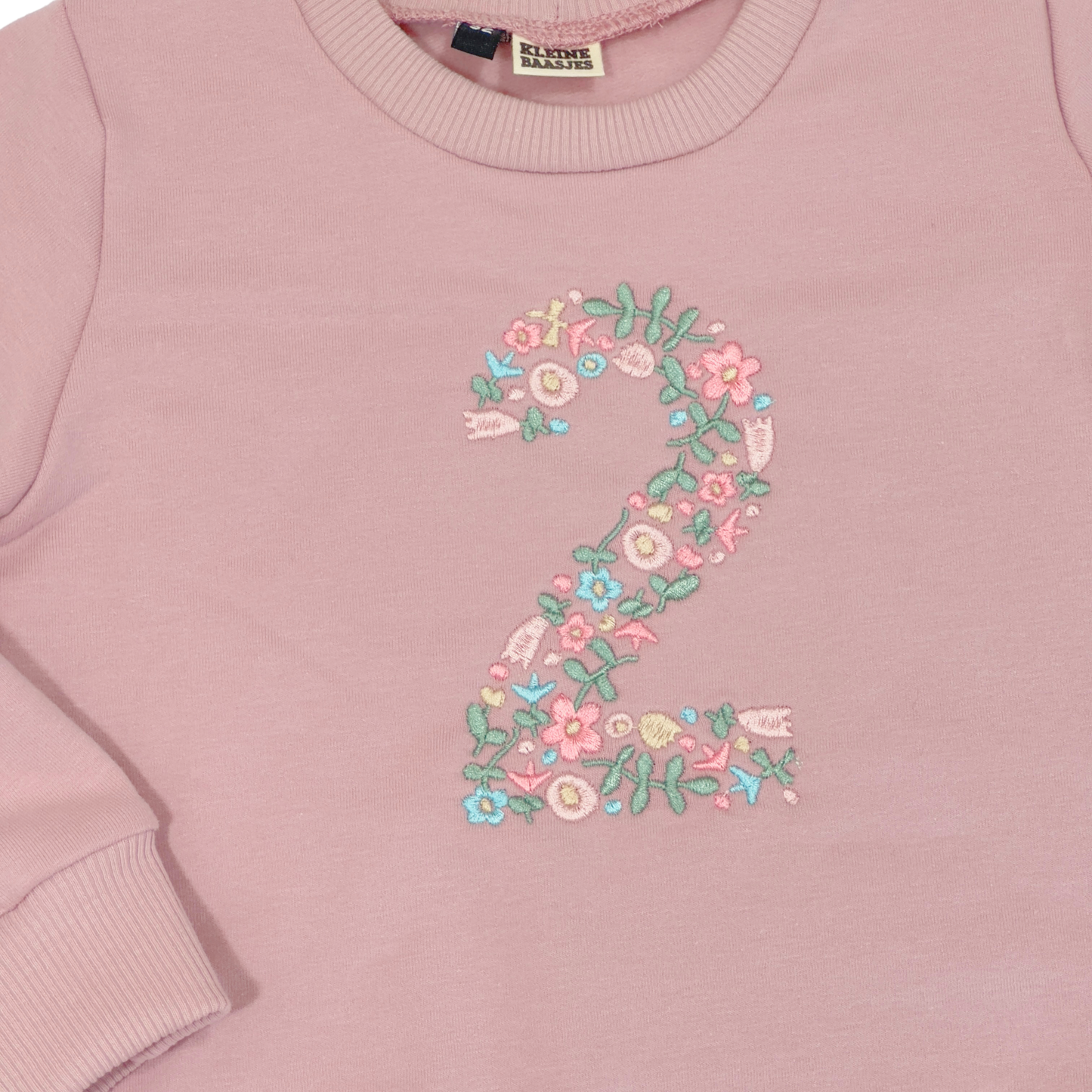 Geborduurde Baby en Kids Sweater Roze met Verjaardag Cijfer