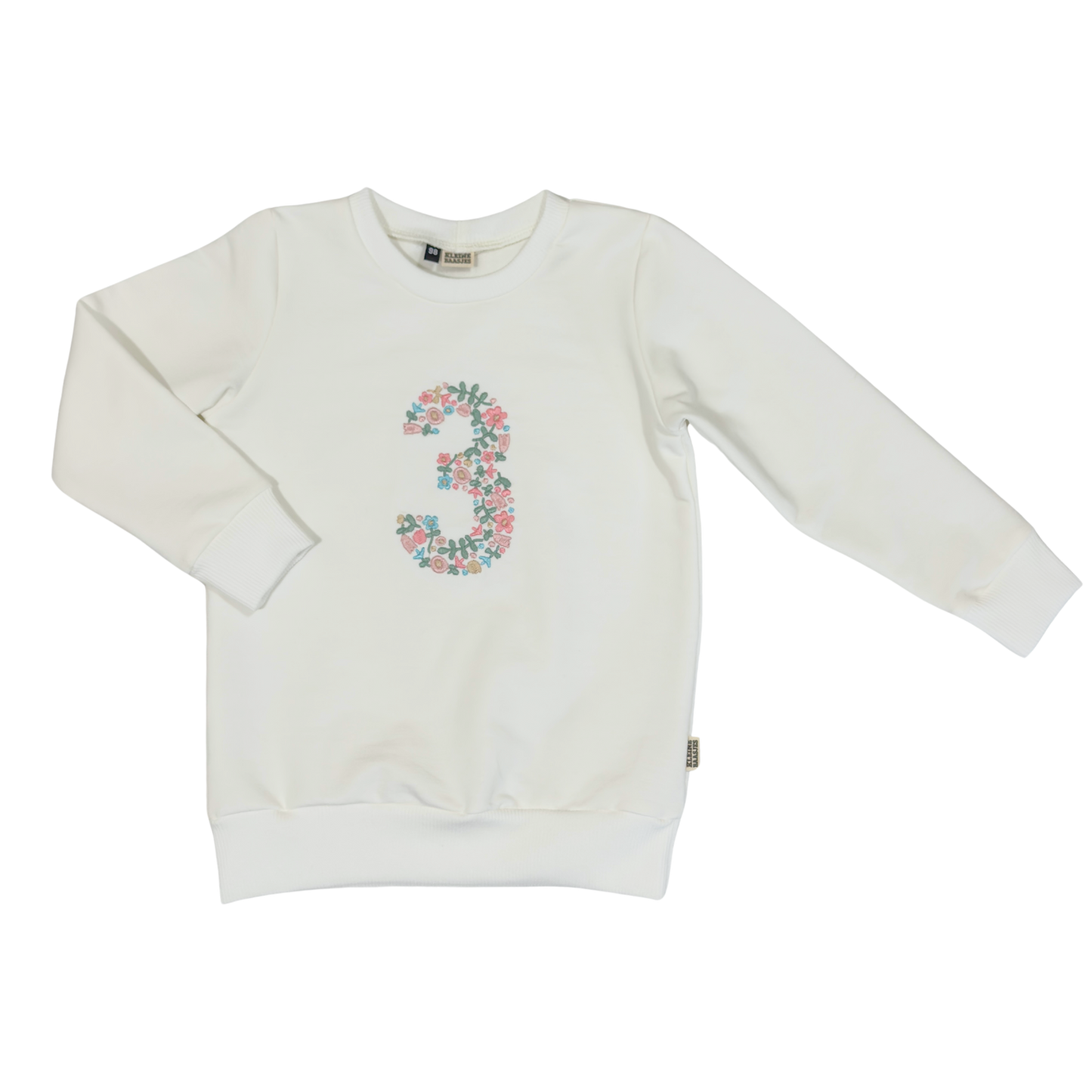 Geborduurde Baby en Kids Sweater Wit met Verjaardag Cijfer