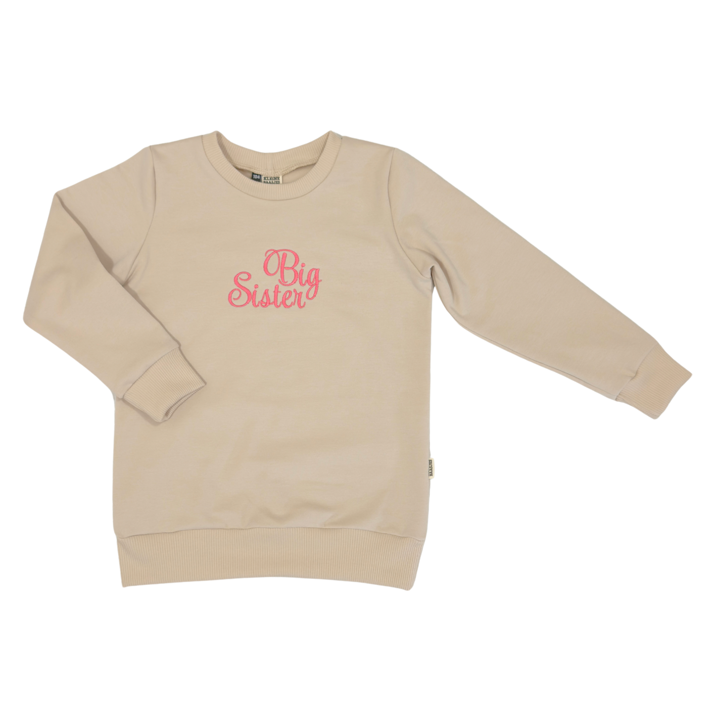 Geborduurde Baby en Kids Sweater Beige Big Sister