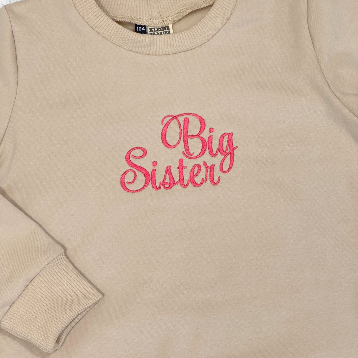 Geborduurde Baby en Kids Sweater Beige Big Sister