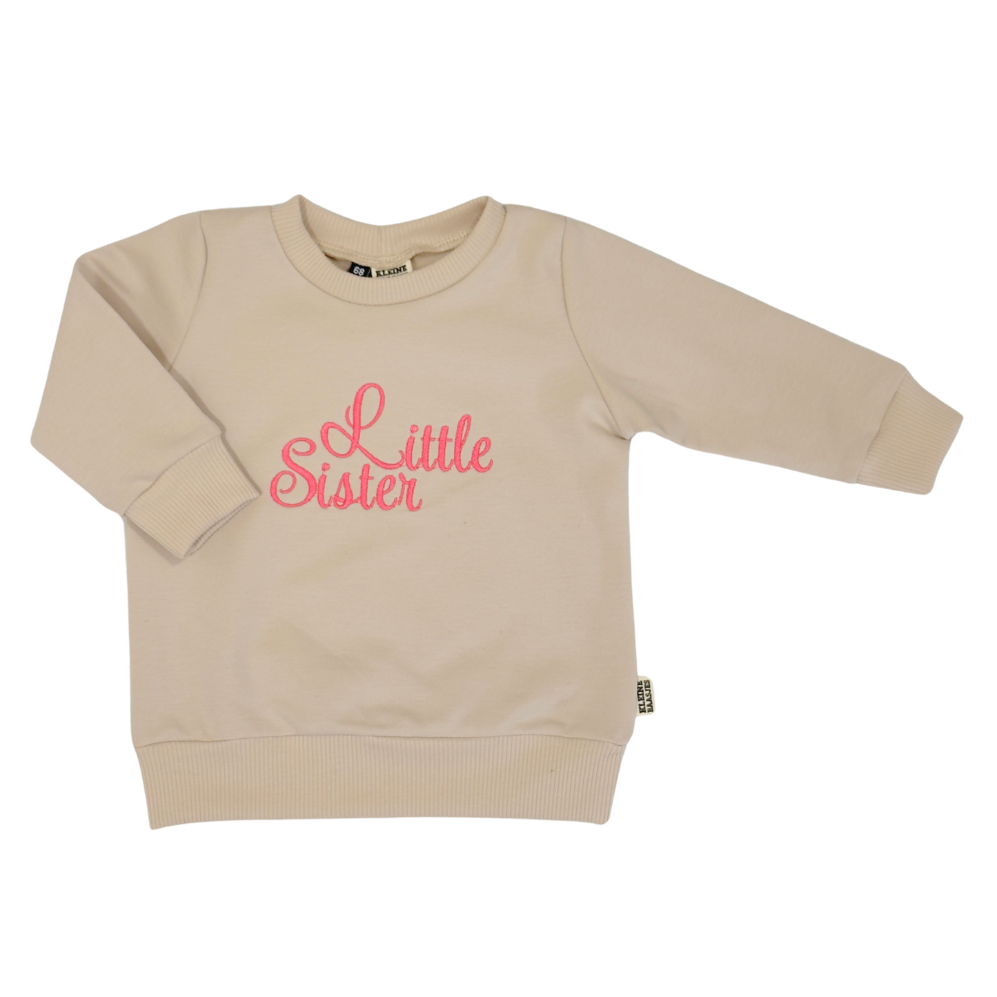 Geborduurde Baby en Kids Sweater Beige Little Sister