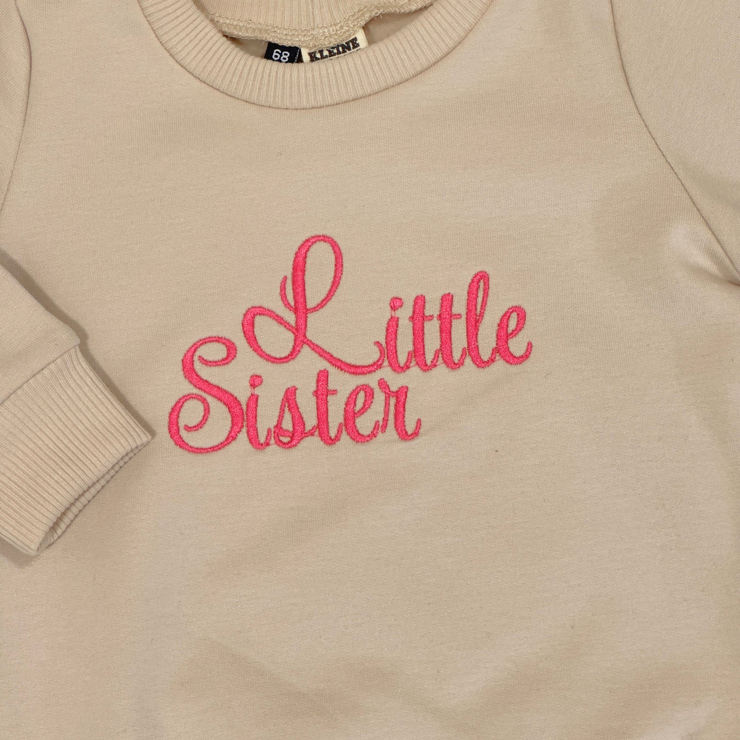 Geborduurde Baby en Kids Sweater Beige Little Sister