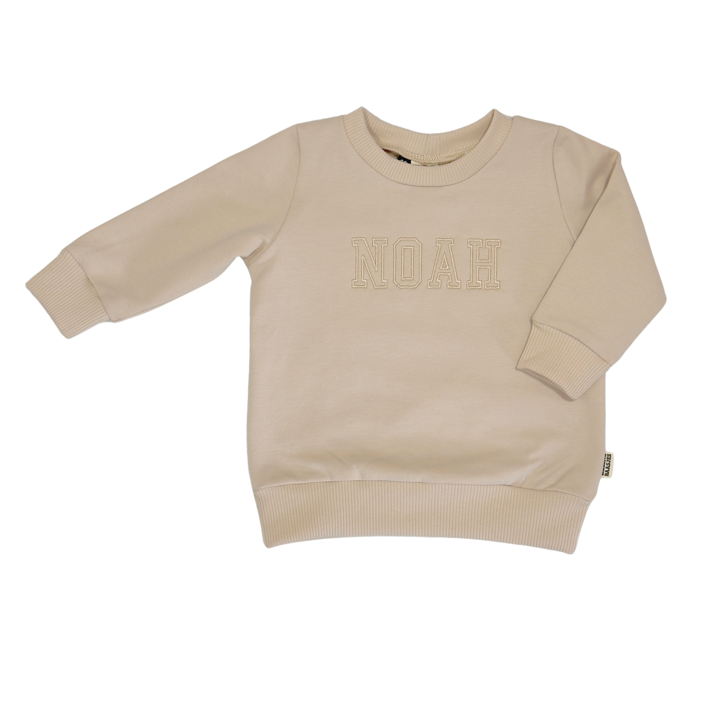 Geborduurde Baby en Kids Sweater Beige Met Naam College