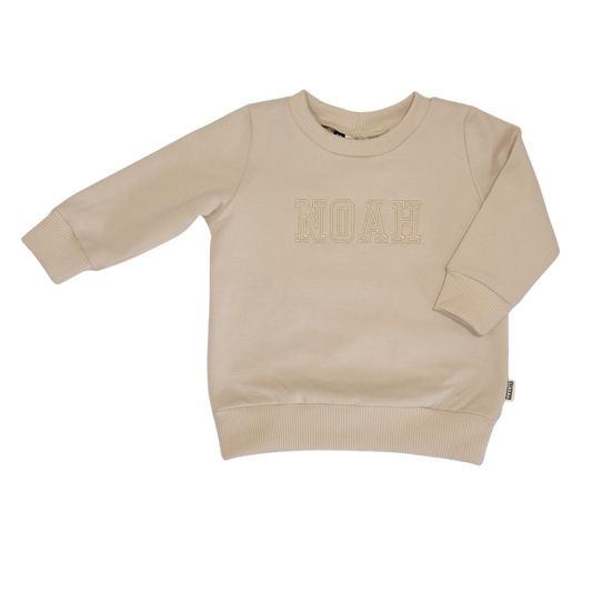 Geborduurde Baby en Kids Sweater Beige Met Naam College
