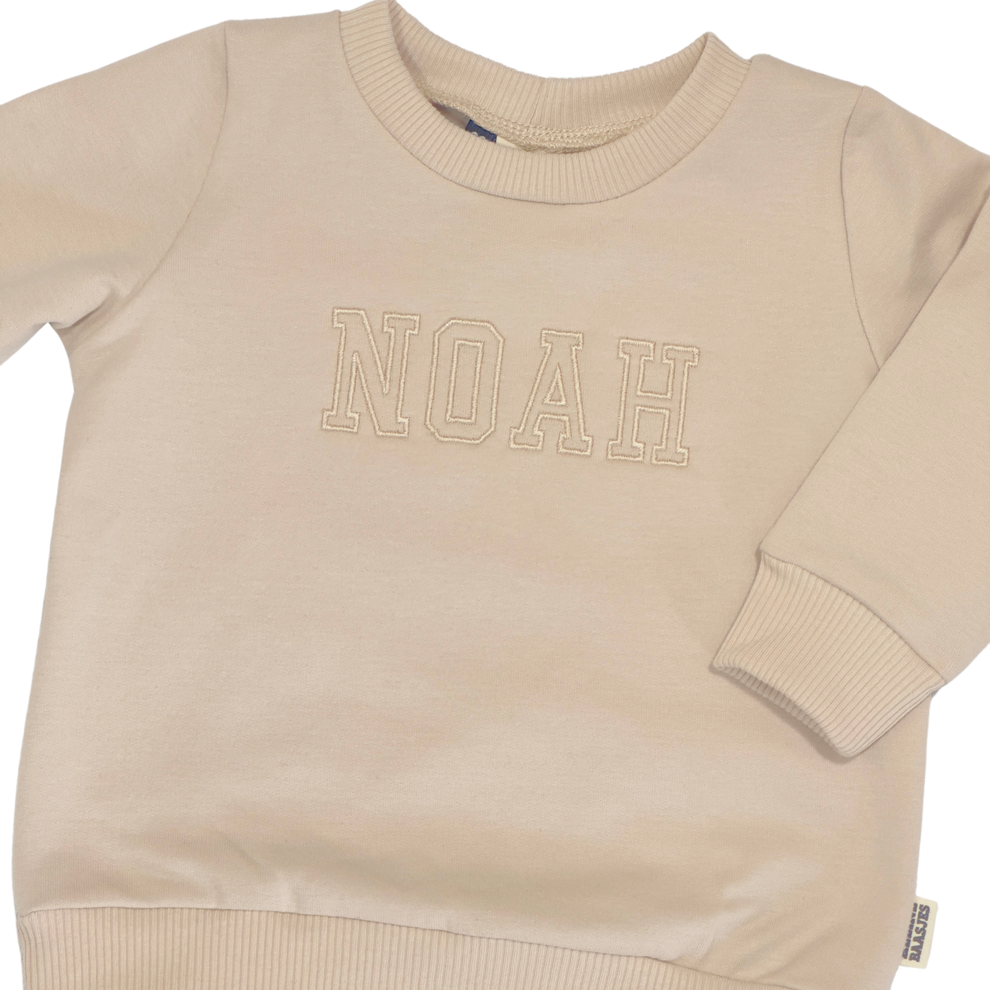 Geborduurde Baby en Kids Sweater Beige Met Naam College