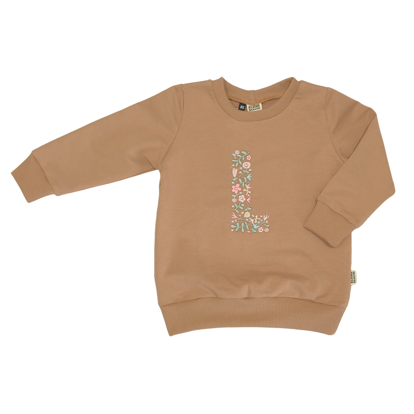Geborduurde Baby en Kids Sweater Cacoa met Bloemen Letter