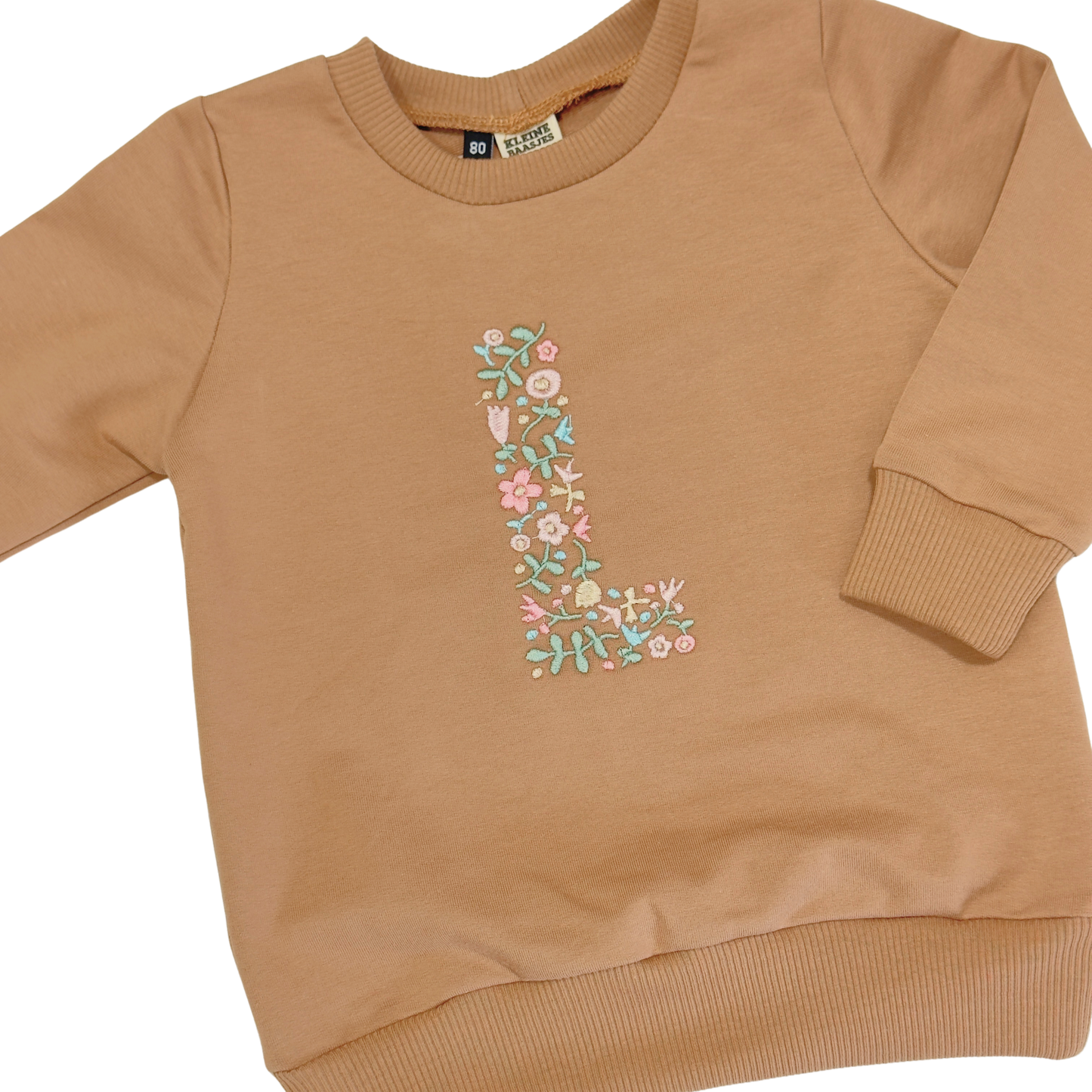 Geborduurde Baby en Kids Sweater Cacoa met Bloemen Letter