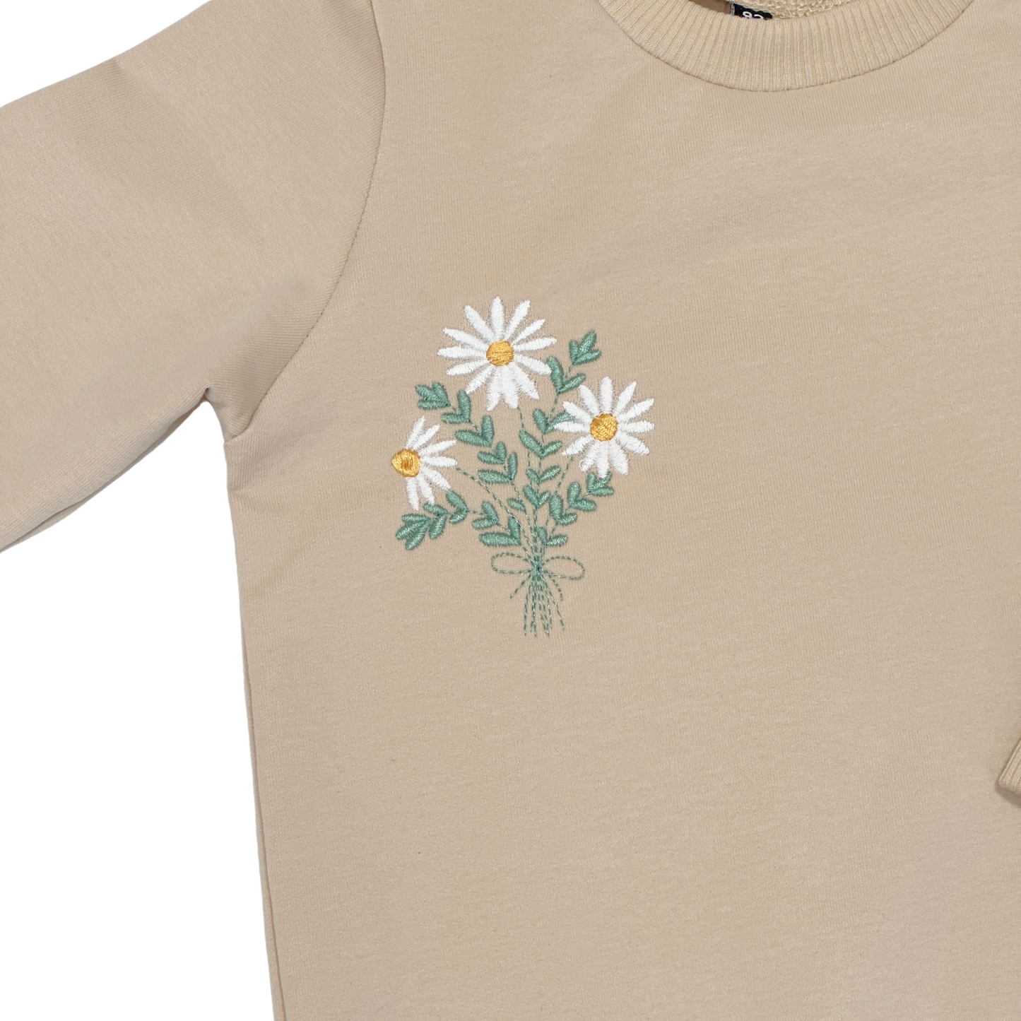Geborduurde Baby en Kids Sweater Beige Madeliefjes