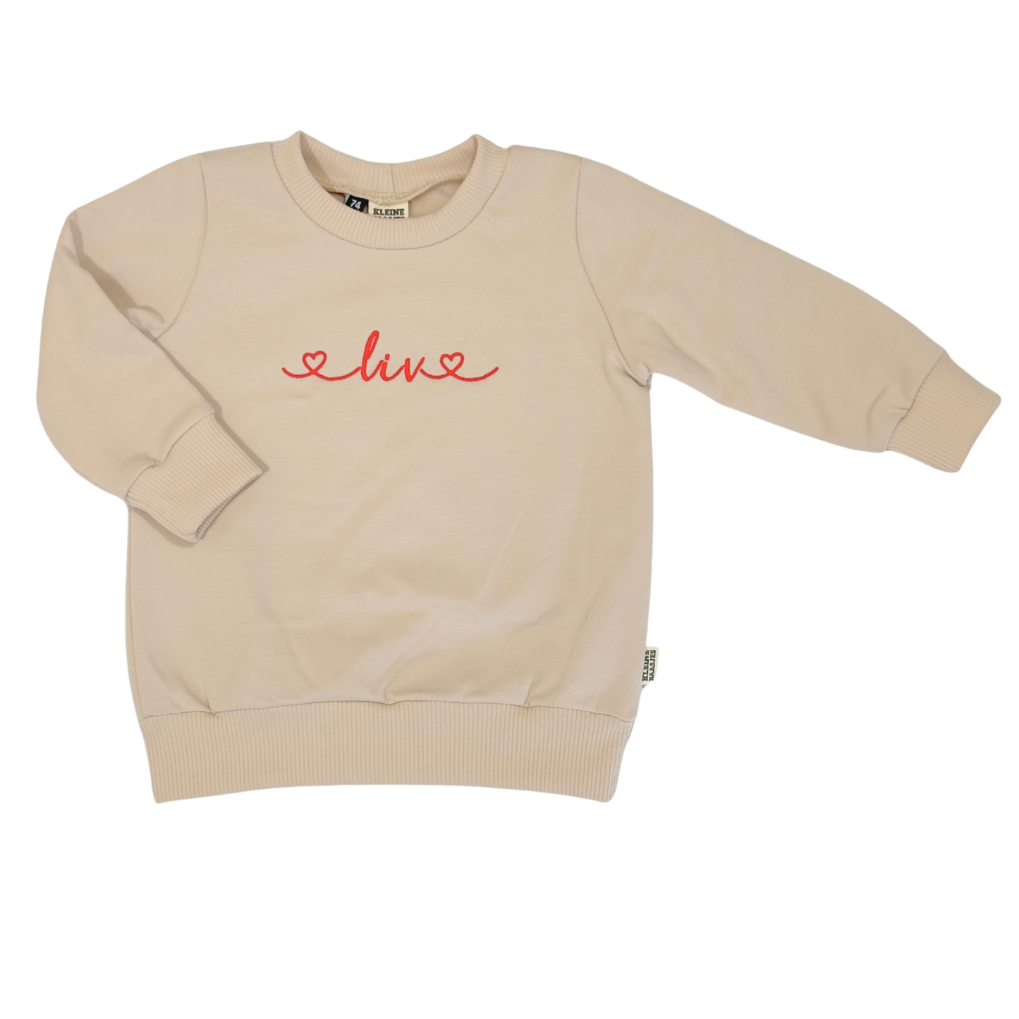 Geborduurde Baby en Kids Sweater Beige Met Naam en Hartjes