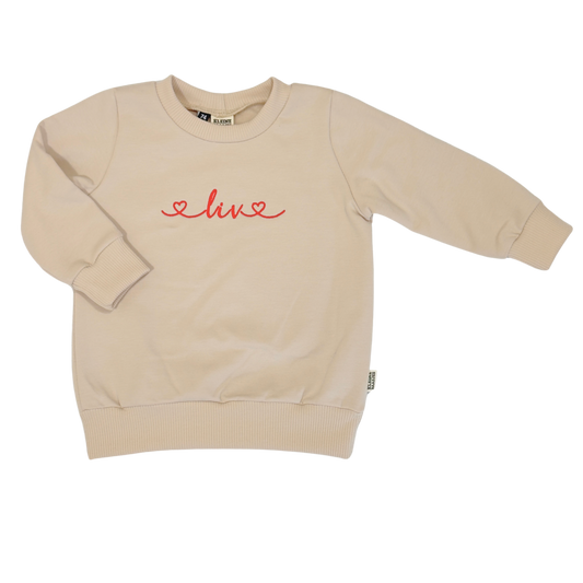 Geborduurde Baby en Kids Sweater Beige Met Naam en Hartjes