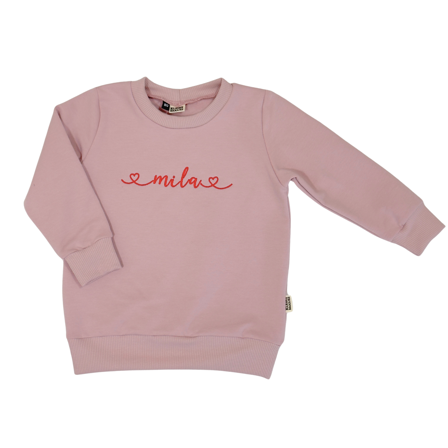 Geborduurde Baby en Kids Sweater Roze Met Naam en Hartjes
