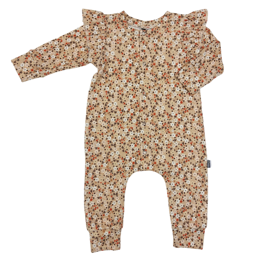 Jumpsuit Rib Mini Flowers Beige Ruffles