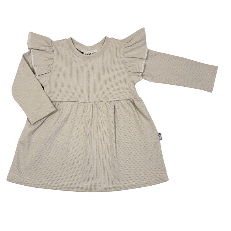 Jurk Rib Licht Beige Ruffles