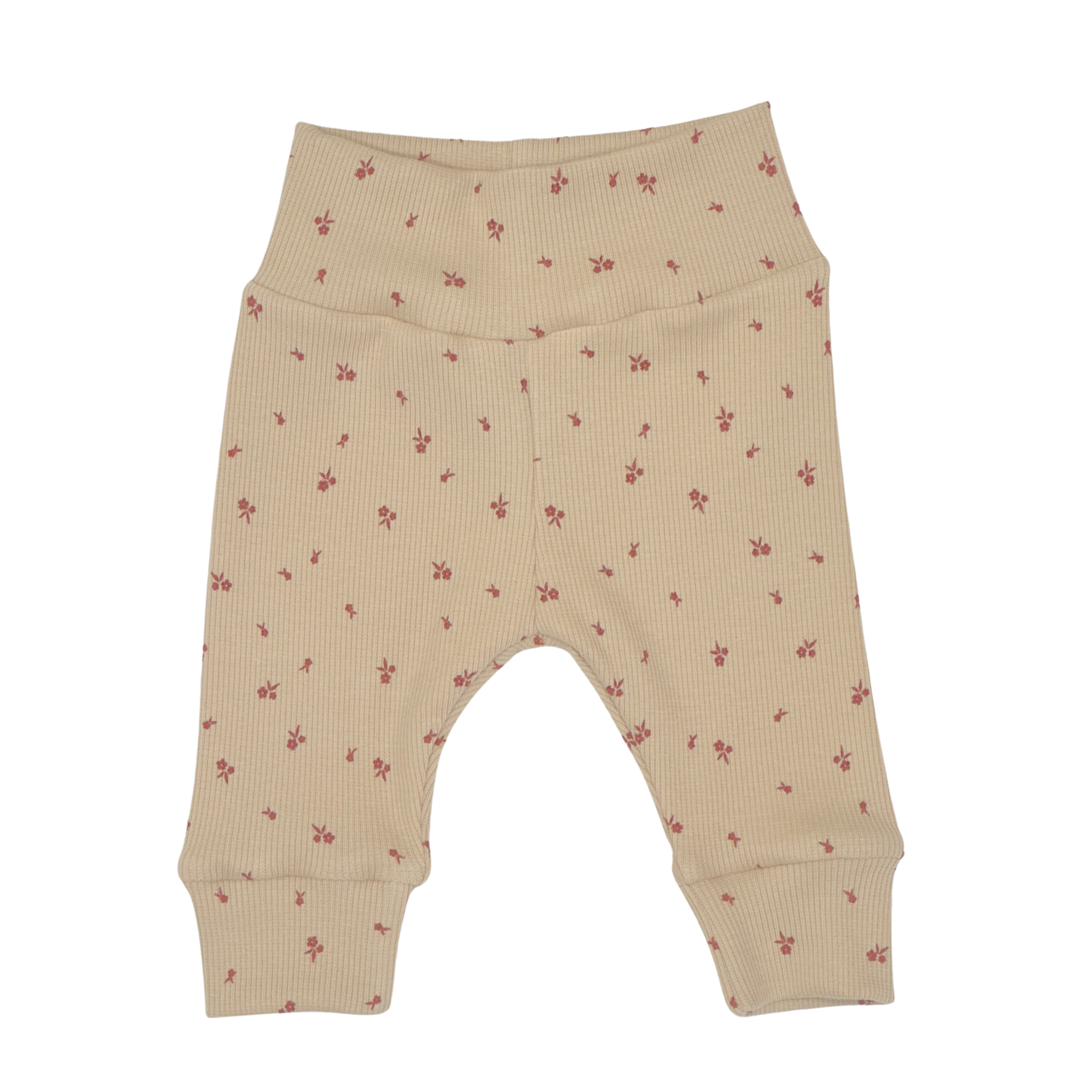 Baby Newborn Broekje Rib Beige met bloemetjes