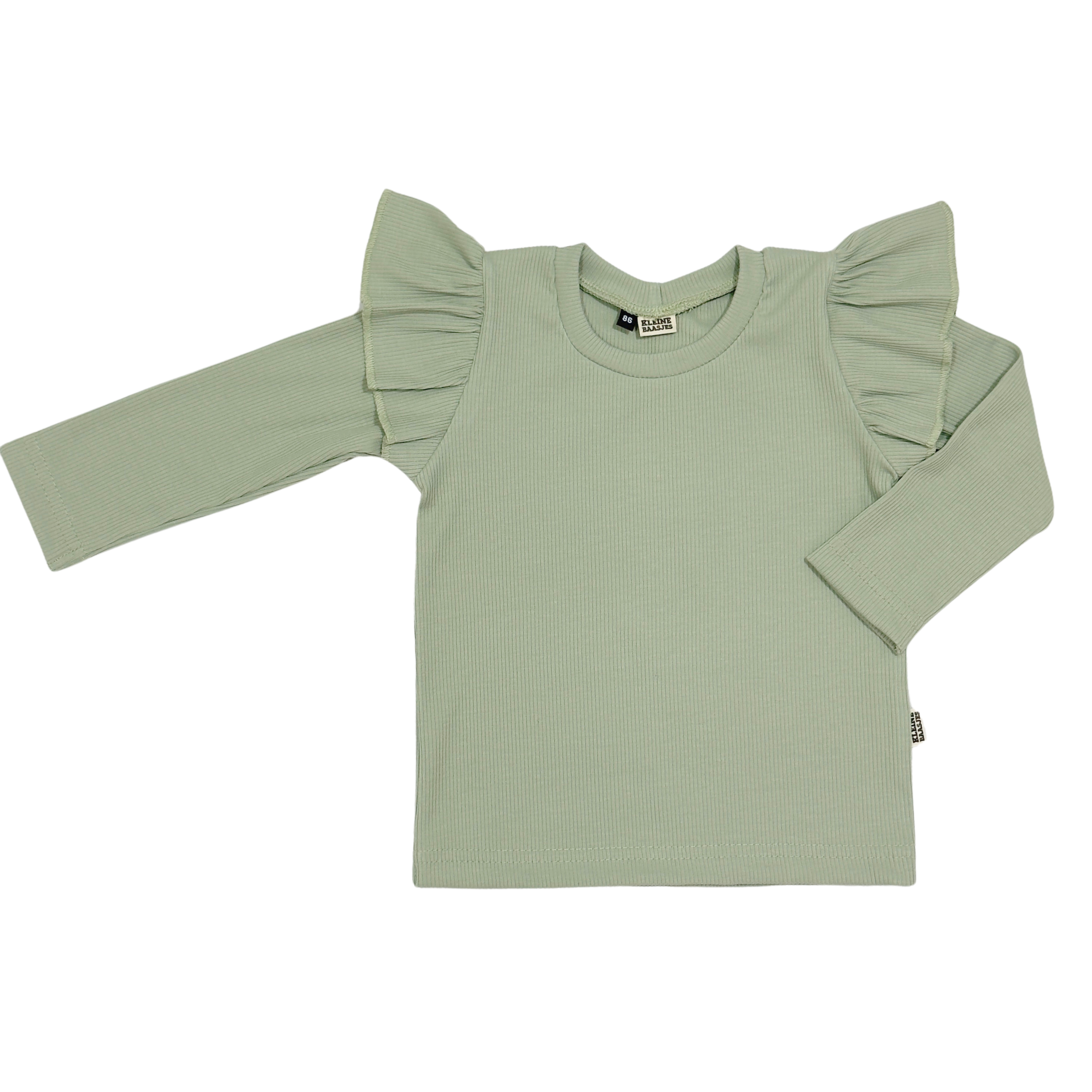 Baby en Meisjes Ruffle Shirt Rib Dusty Groen Kleine Baasjes