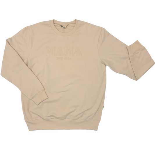 Geborduurde mama Sweater Beige college stijl -  MAMA met jaartal