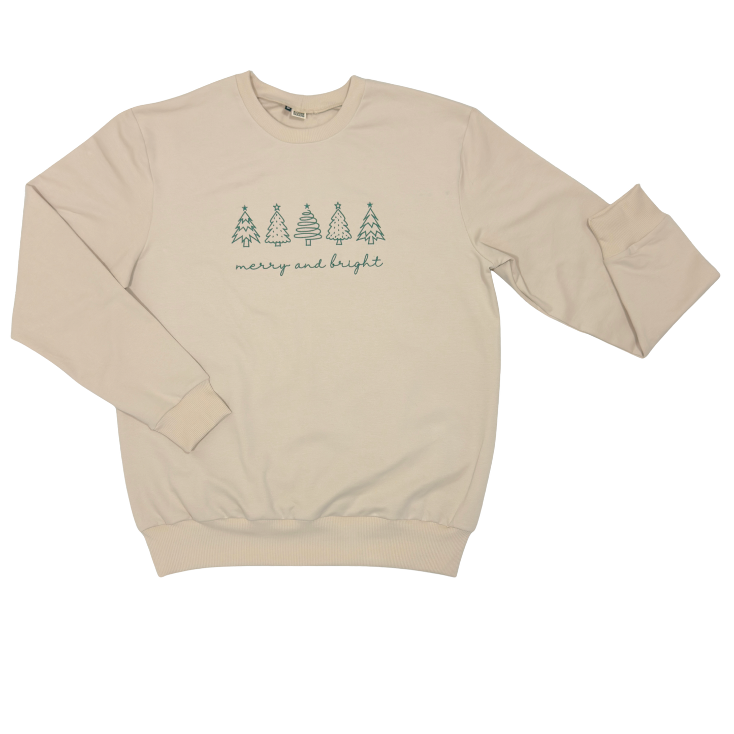 Geborduurde Kersttrui Beige 'Merry & Bright' voor Baby, Kids, Papa en Mama