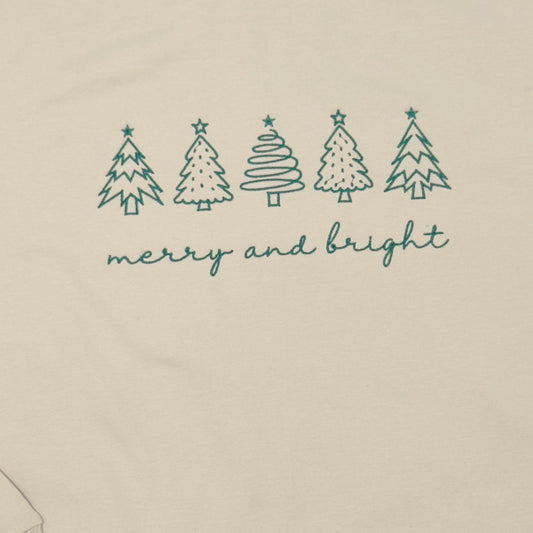 Geborduurde Kersttrui Beige 'Merry & Bright' voor Baby, Kids, Papa en Mama