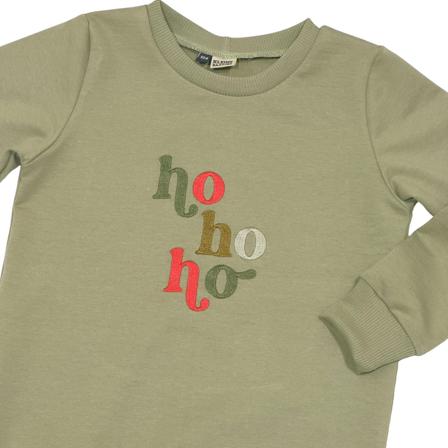 Geborduurde Kersttrui Groen 'HoHoHo' voor Baby, Kids, Papa en Mama