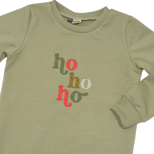 Geborduurde Kersttrui Groen 'HoHoHo' voor Baby, Kids, Papa en Mama