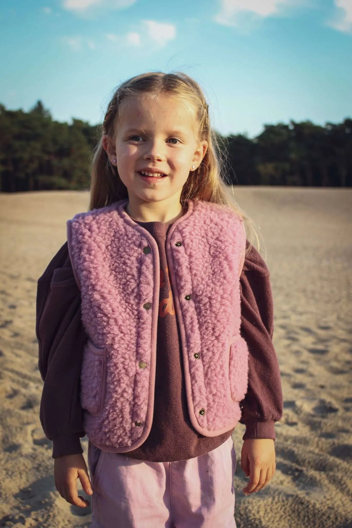 Wollen bodywarmer Kids – Roze