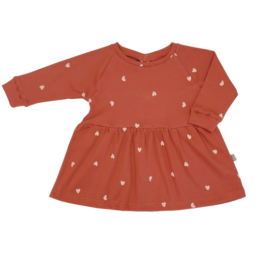 Baby en Kids Raglan Jurk Hartjes Bruin