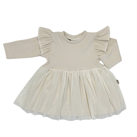 Baby en Kinder Tule Jurk Rib Naturel Beige