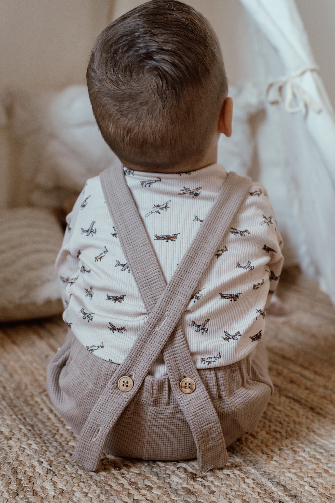 Baby en Kids Sweater Rib Vliegtuigjes Licht Beige