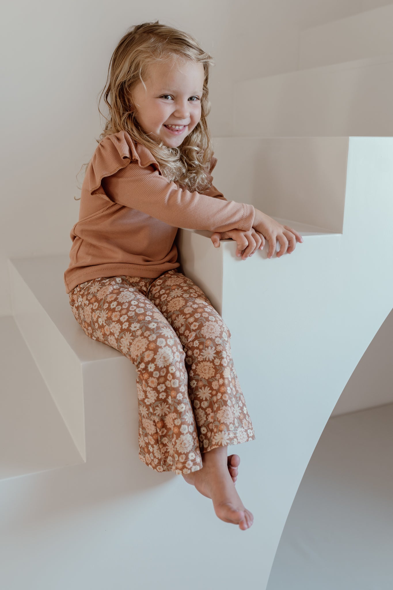 Kids Flare Broek Sixty Bloemen Bruin