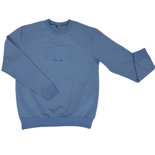Geborduurde papa Sweater blauw PAPA est 2025