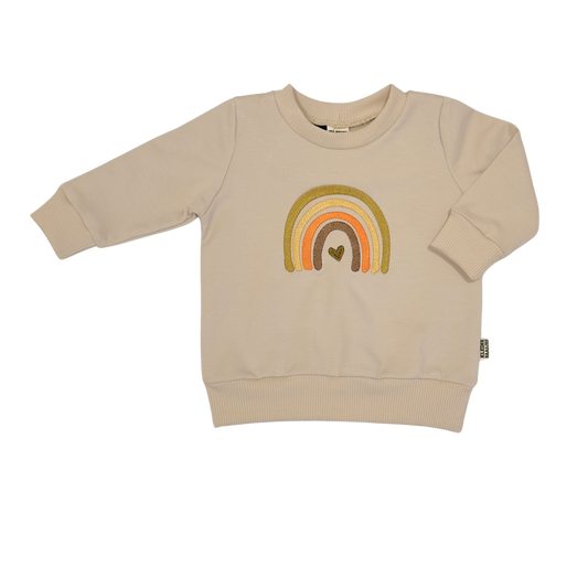 Geborduurde Baby en Kids Sweater Beige Regenboog