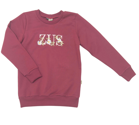 Geborduurde Baby en Kids Sweater Wijnrood 'ZUS'