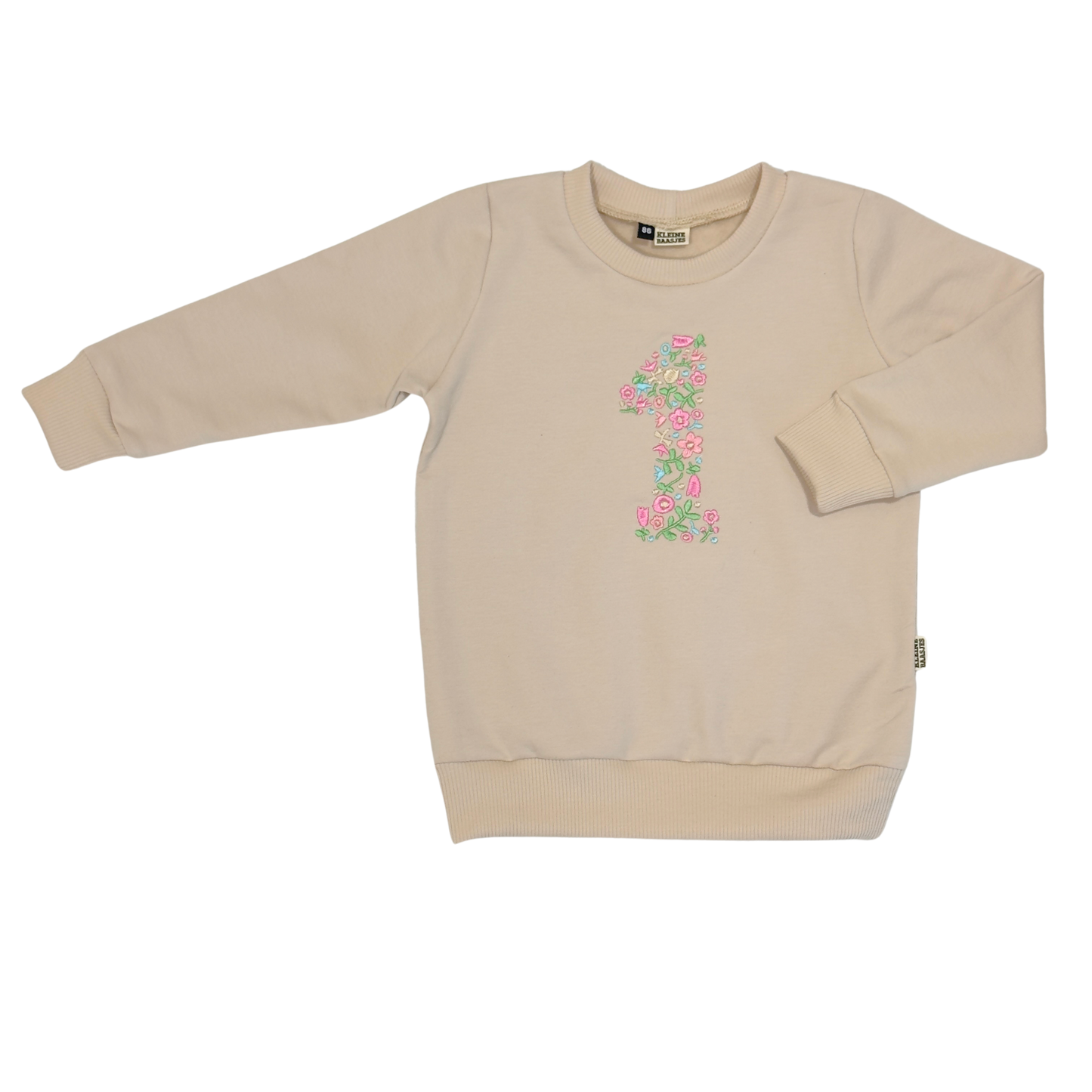 Geborduurde Baby en Kids Sweater Beige Verjaardag Cijfer