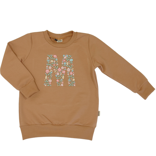 Geborduurde Baby en Kids Sweater Cacoa met Bloemen Letter