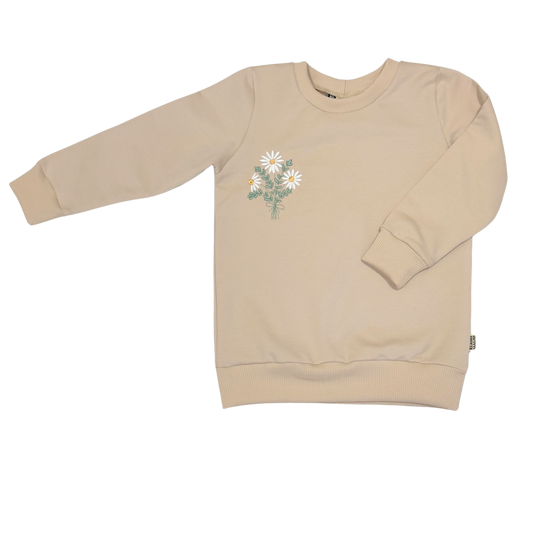 Geborduurde Baby en Kids Sweater Beige Madeliefjes