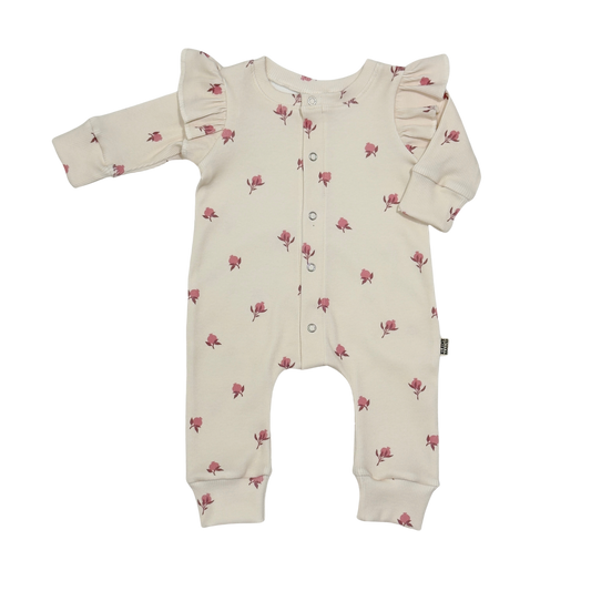 Baby Jumpsuit Rib Pomegranate Licht Beige met Ruffles