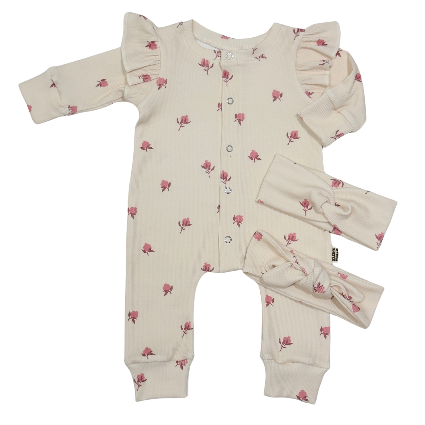 Baby Jumpsuit Rib Pomegranate Licht Beige met Ruffles