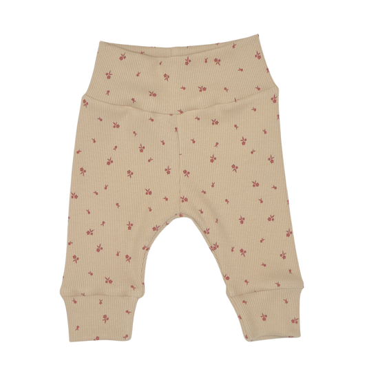 Baby Newborn Broekje Rib Beige met bloemetjes