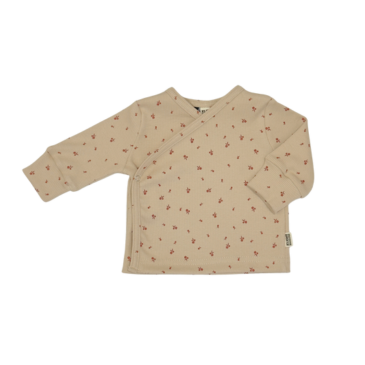 Baby Overslag Vestje Rib Beige met Bloemetjes
