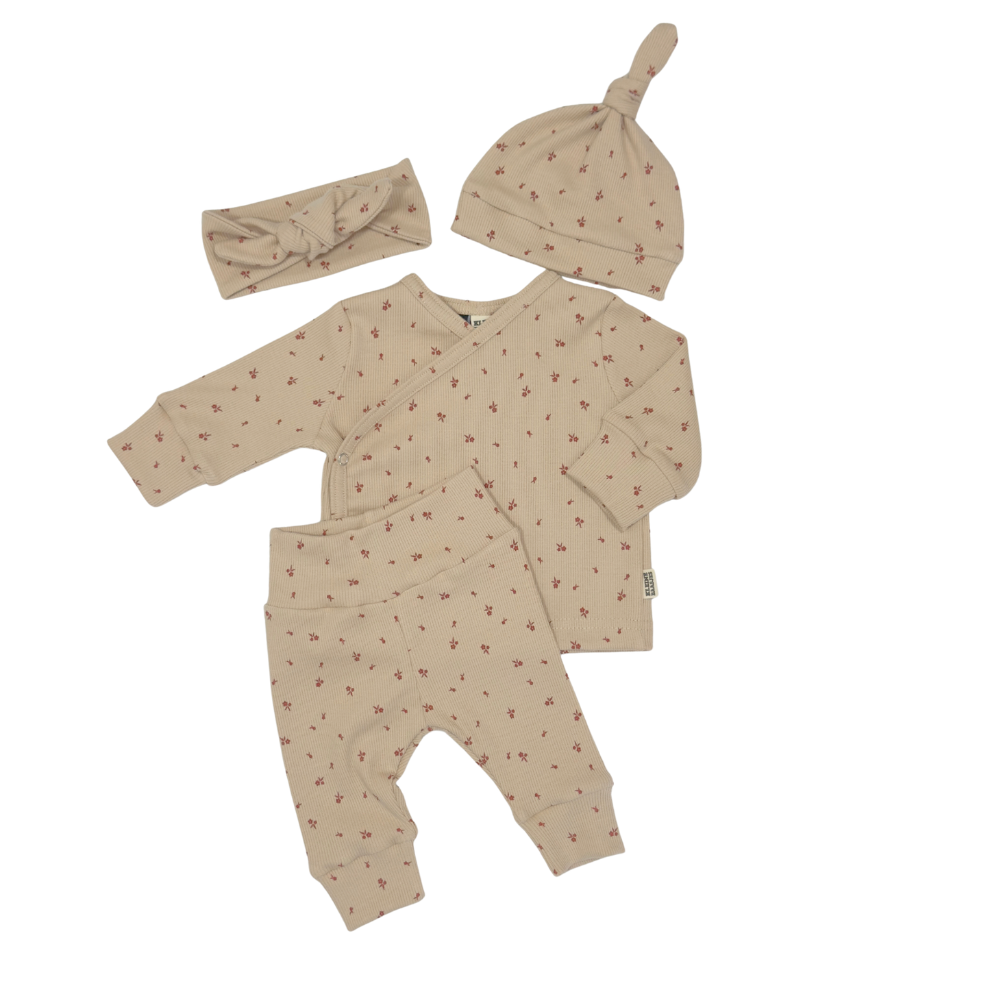 Baby Overslag Vestje Rib Beige met Bloemetjes