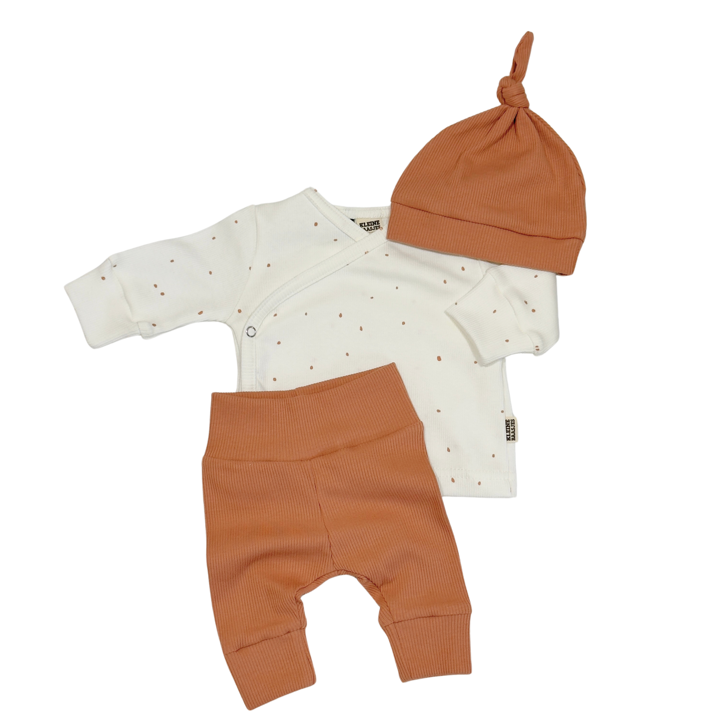 Baby Overslag Vestje Rib Bruine Stipjes