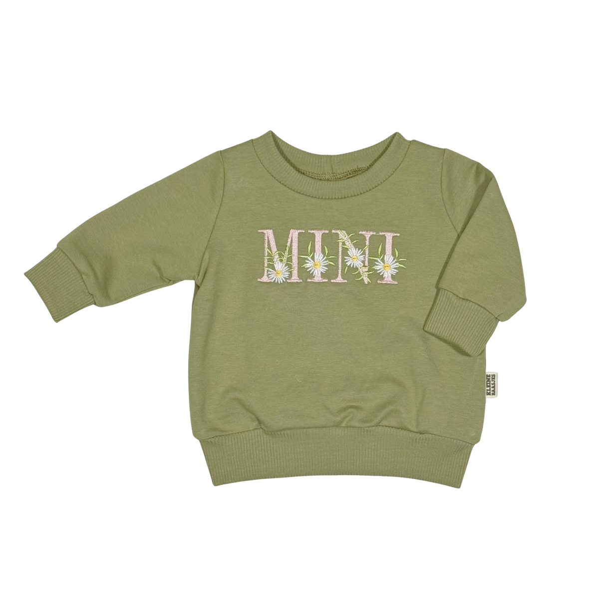Geborduurde Baby en Kids Sweater Groen MINI Bloemen