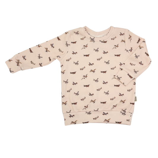 Baby en Kids Sweater Rib Vliegtuigjes Licht Beige